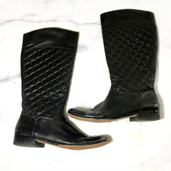 Corso Como Black Leather Quilted Riding Boots